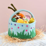 Tara Treasures Felt Blue Basket with Colourful Dots