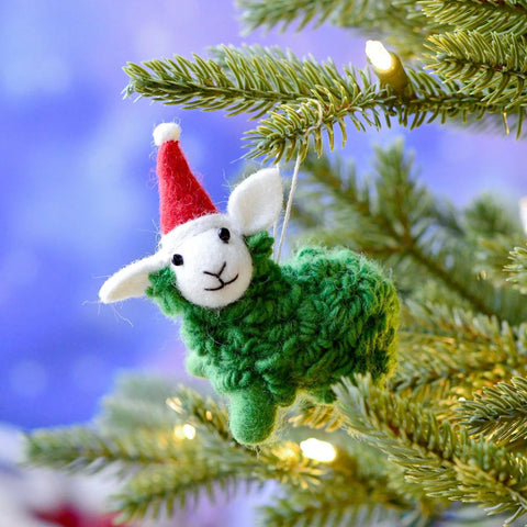 Tara Treasures Felt Green Sheep Christmas Ornament