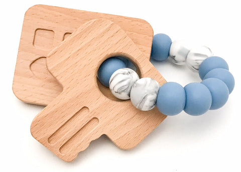 ONE.CHEW.THREE Keys to my Heart Silicone & Beechwood Teether
