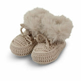 DLUX Cutie Faux Fur Trim Crochet Bootees (0-3m)