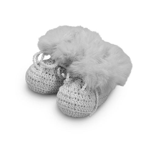 DLUX Cutie Faux Fur Trim Crochet Bootees (0-3m)