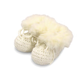 DLUX Cutie Faux Fur Trim Crochet Bootees (0-3m)