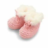 DLUX Cutie Faux Fur Trim Crochet Bootees (0-3m)