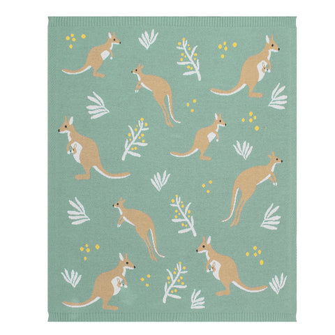 Living Textiles Australiana Baby Blanket - Kangaroo/Green