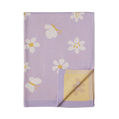 Living Textiles Pram Knitted Blanket - Lilac Daisy Dreams