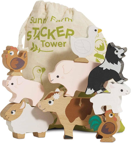 Le Toy Van Stacking Farmyard Animals & Bag