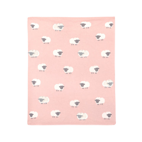 Viverano Organic Jacquard Knit Baby Blanket - 3D Pink Woolly Lamb