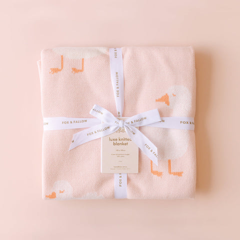 Fox & Fallow Luxe Knit Blanket - Pink Ducks