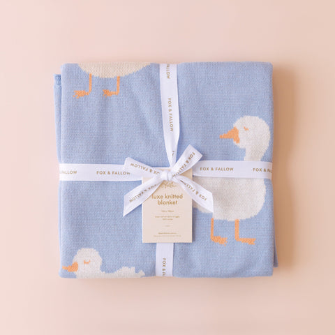 Fox & Fallow Luxe Knit Blanket - Blue Ducks