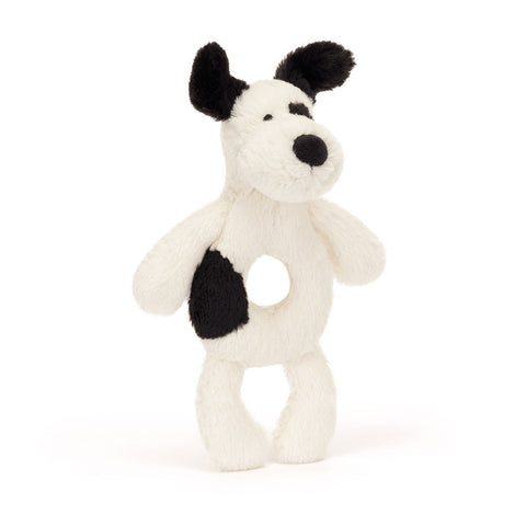 Jellycat Ring Rattle Bashful Black & Cream Puppy