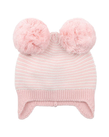 Bebe Ciara Stripe Pom Pom Knitted Beanie - 3-9m