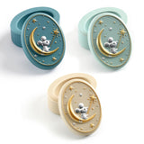 Decorative boxes with gold & silver mouse on a crescent moon design on a white background