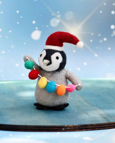 Felt Penguin With Festoon Light Bulbs - Tara Treasures