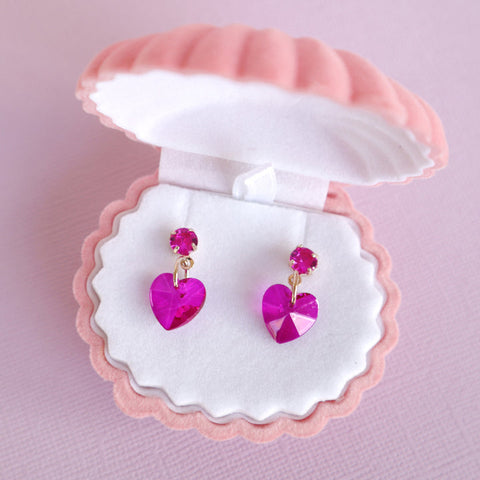 Lauren Hinkley Earrings - Bright Pink Jewel Heart