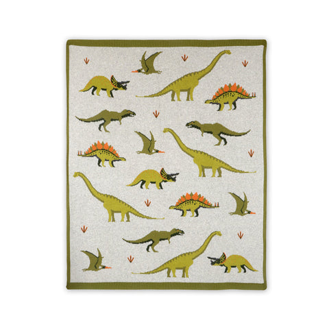 Viverano Organic Jacquard Knit Baby Blanket - Green Dinosaur