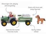 Kaper Kidz Green Wooden Tractor with Horse & Sheep