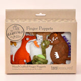 Box of finger puppets featuring characters from 'The Gruffalo' on a white background