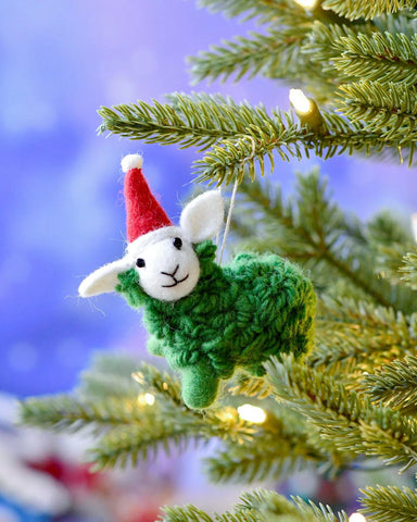 Felt Green Sheep Christmas Ornament - Tara Treasures