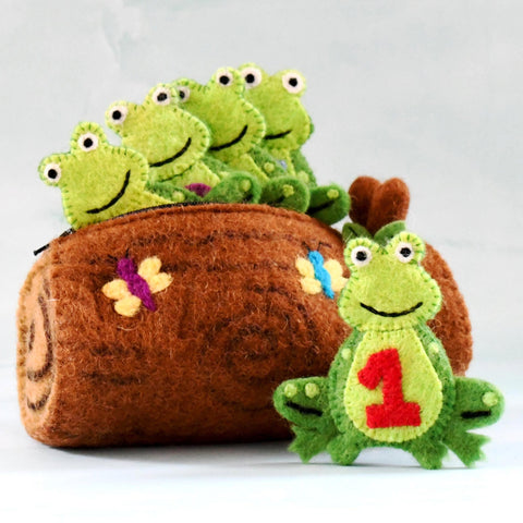 Tara Treasures Finger Puppets - 5 Little Speckled Frogs with Log Bag (6pc)